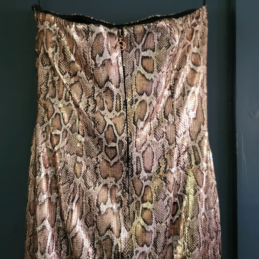 New Nookie‎ Blind Date Snake Animal Print Metallic Stretch Midi Dress Medium - Picture 8 of 13